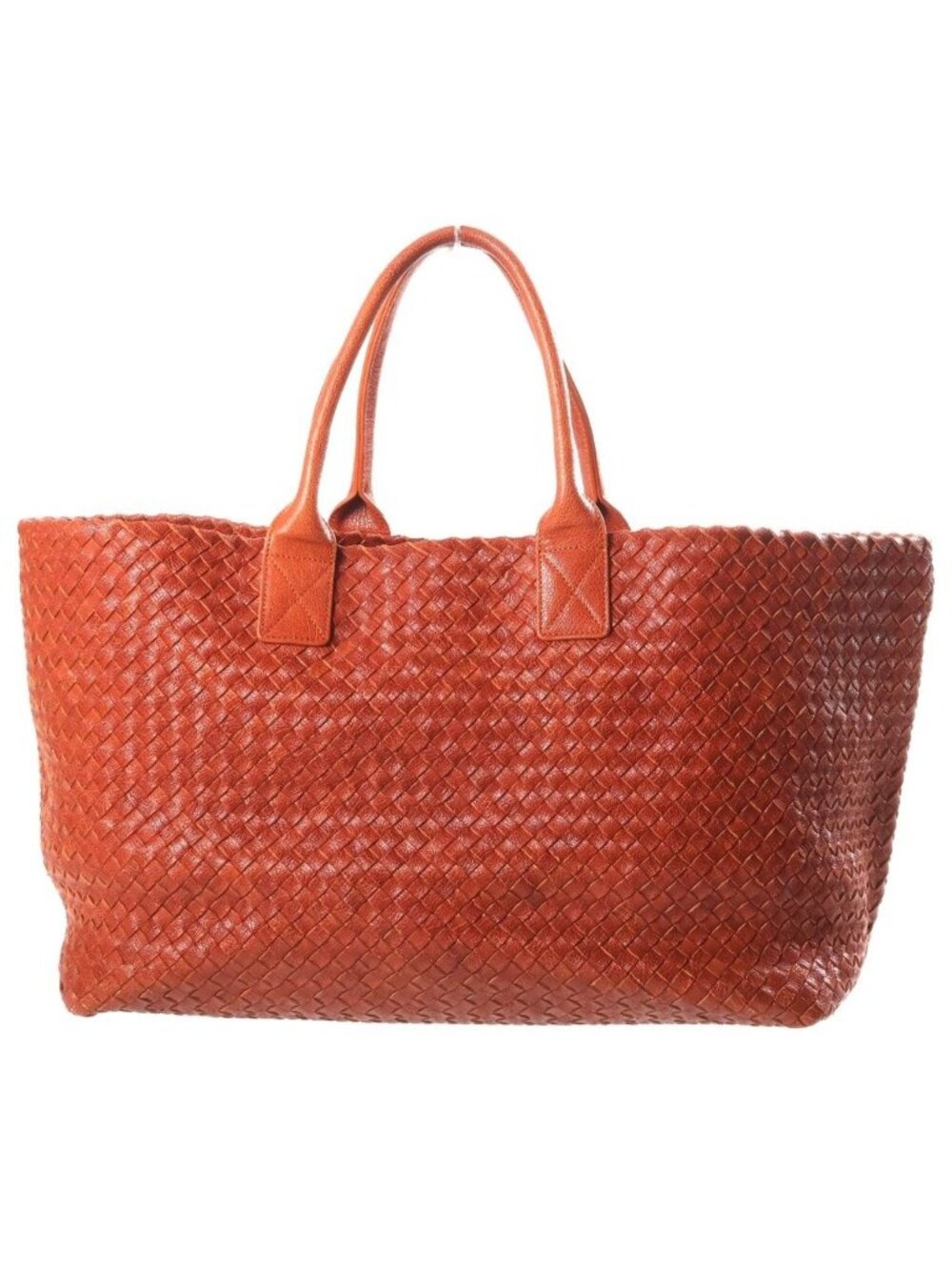 Bottega Veneta Intrecciato Cabas MM Tote Bag Orange Brown Leather
